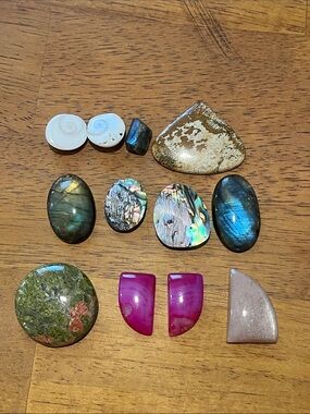 Mixed Cabochon Gemstone Lot - Abalone, Labradorite, Shell, Jasper, Pink Agate